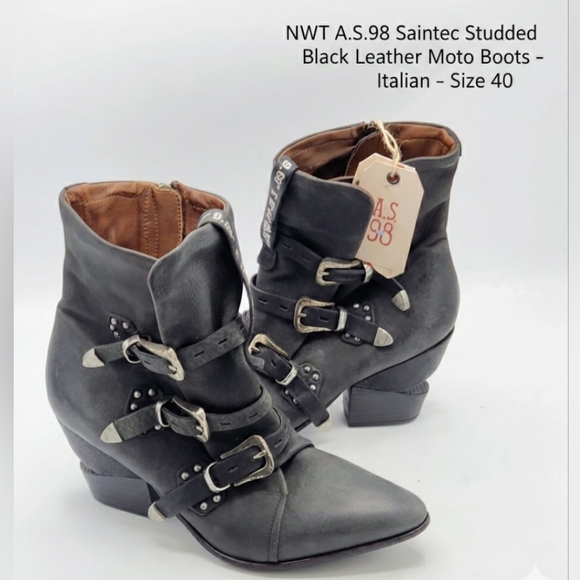 A.S.98 Shoes - NWT A.S. 98 Saintec Studded Black Leather Moto Boots - Italian - Size 40